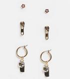 Reclaimed Vintage Earrings With Tag And Flower Charms In Mixed Metal 3 Pack-gold