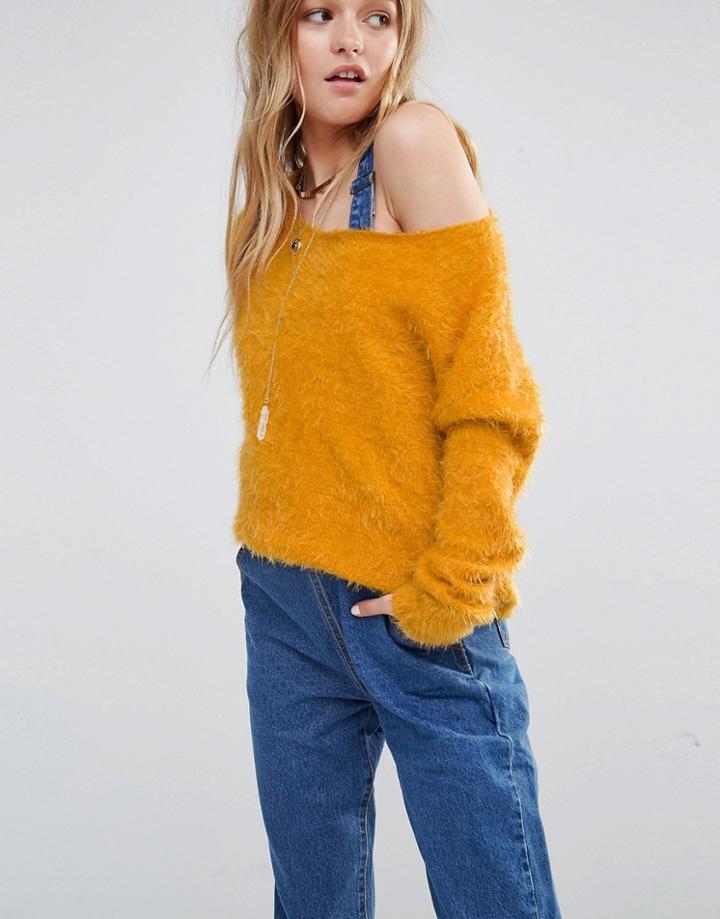 Ebonie N Ivory Extra Fluffy Slouchy Sweater - Orange
