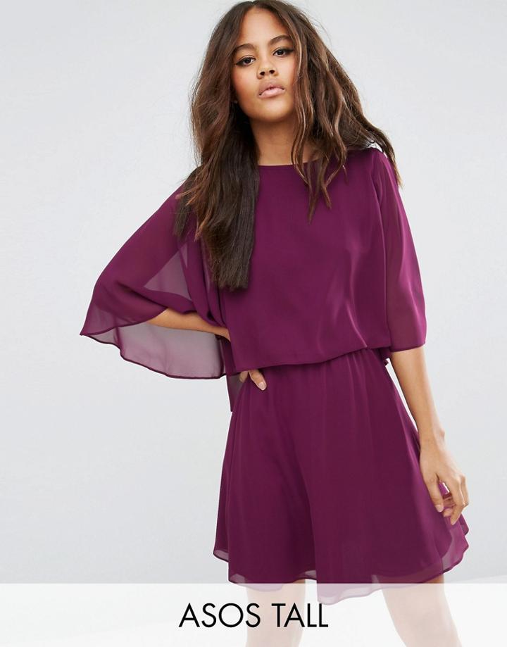 Asos Tall Crop Cape Mini Skater Dress - Red