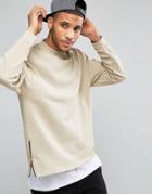 Asos Oversized Sweatshirt With Side Zips In Beige - Beige
