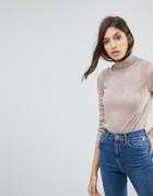 Asos Sweater With Roll Neck And Rib Detail - Beige