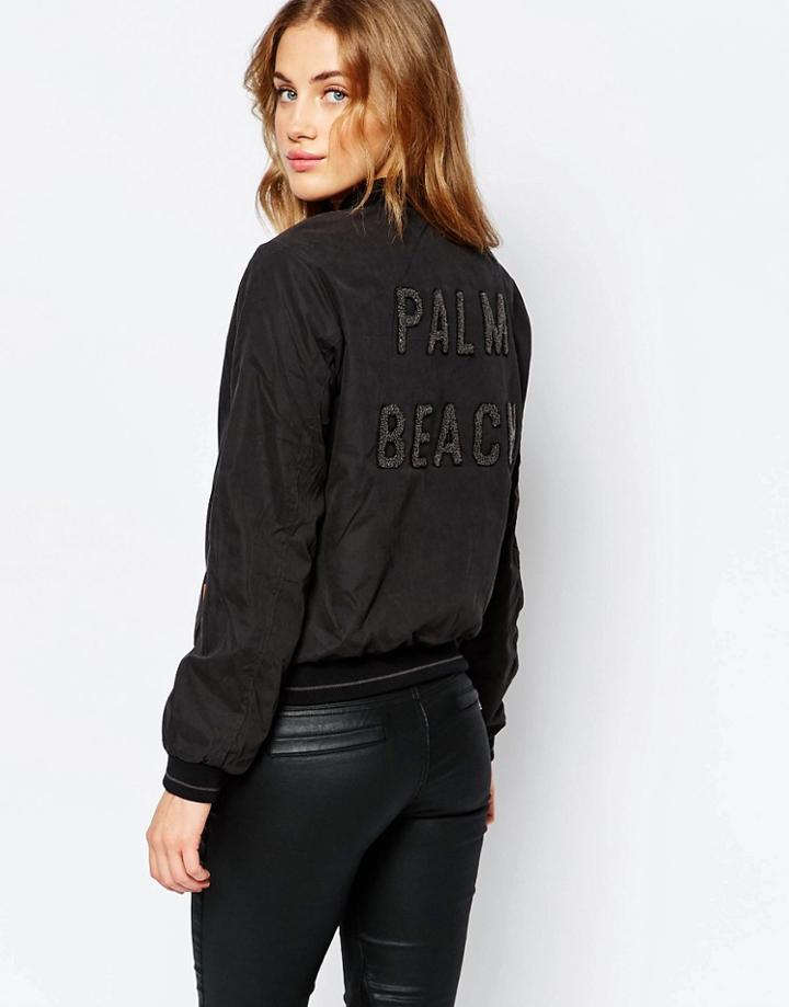 Pull & Bear Palm Spring Bomber Jacket - Black