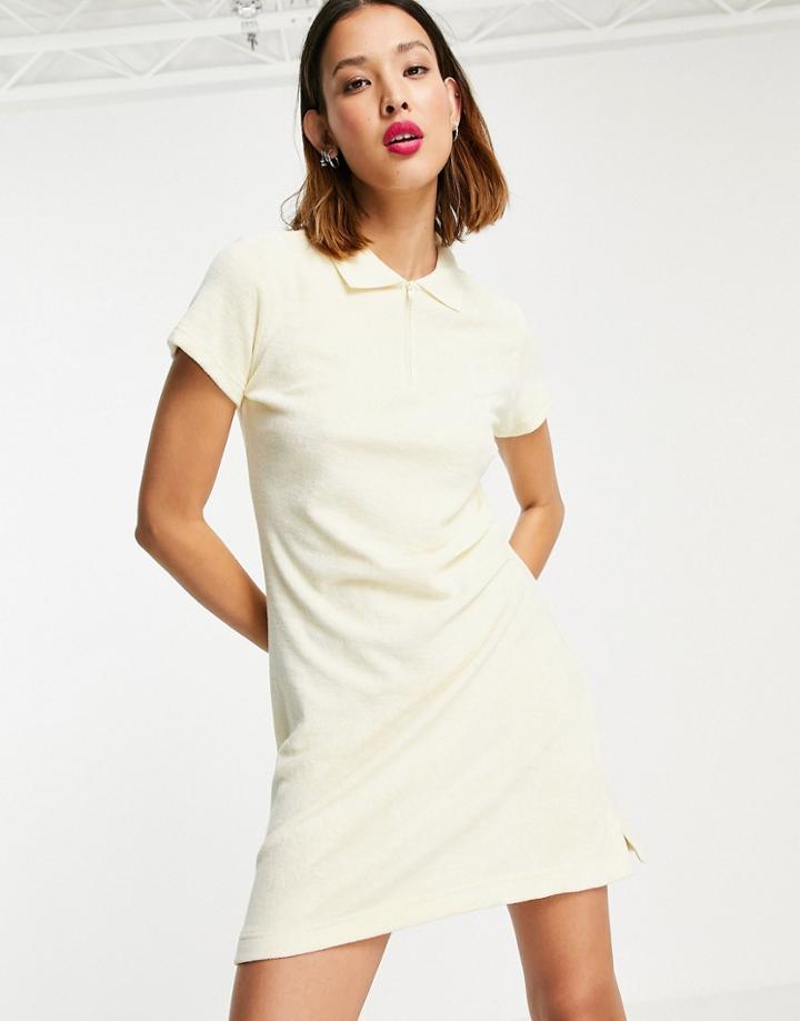 Weekday Jana Cotton Polo Mini Dress In Pale Yellow