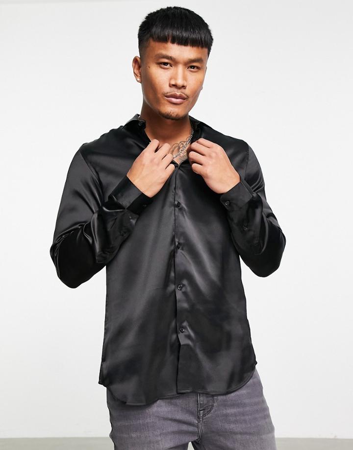 Jack & Jones Originals Oversized Satin Shirt In Black