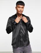 Jack & Jones Originals Oversized Satin Shirt In Black