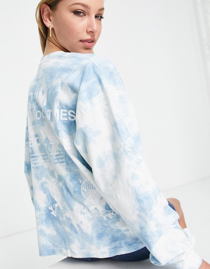 Dr Denim Long Sleeved Top With 'no Regrets' Logo In Blue Tie Dye