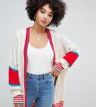 Missguided Color Block Cable Cardigan In Cream - White