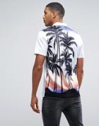 Asos Regular Fit Sateen Shirt With Palm Tree - White