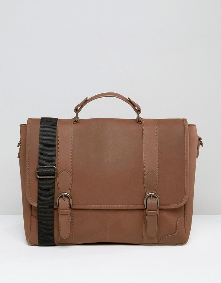 Asos Leather Satchel With Buckle Fastening - Brown