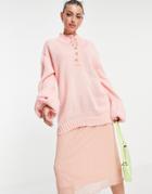 Annorlunda Oversized Sweatshirt With High Button Neck-pink