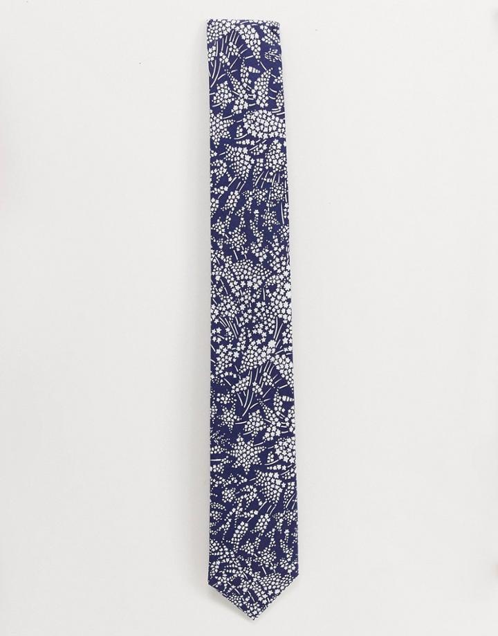 Gianni Feraud Liberty Print Whispering Stars Cotton Tie-navy