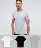 Asos Design 3 Pack T-shirt In White/black/gray Marl With Crew Neck Save - Multi