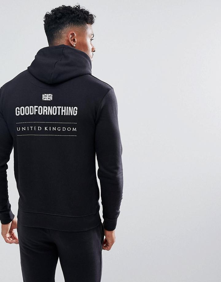 Good For Nothing Hoodie In Black With Reflective Back Print - Black