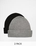 Asos Fisherman Beanie Hat 2 Pack In Black And Gray Save 17%