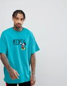 Asos Mickey Mouse Oversized T-shirt With Embroidery - Blue