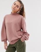 Bershka High Neck Sweat Top In Pink - Pink
