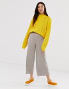 Monki Cropped Wide Leg Pants With Elastic Waist In Dark Beige