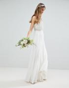 Asos Edition Maxi Wedding Dress With Pearl Crop Top - White