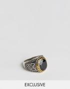 Reclaimed Vintage Black Stone Mixed Metal Ring - Silver