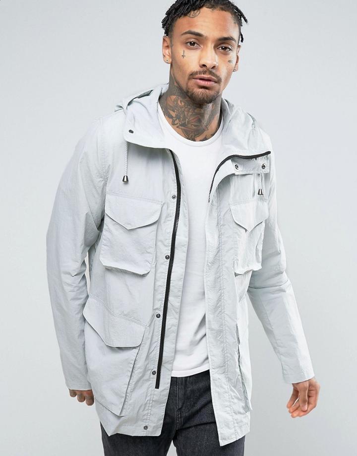 Asos 4 Pocket Parka Jacket In Light Gray - Gray