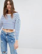 Bershka Stripe Balloon Sleeve Sweater - Blue
