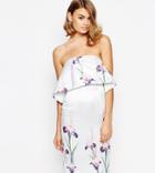 True Violet Sateen Bandeau Pencil Dress With Crop Overlay In Floral - Multi