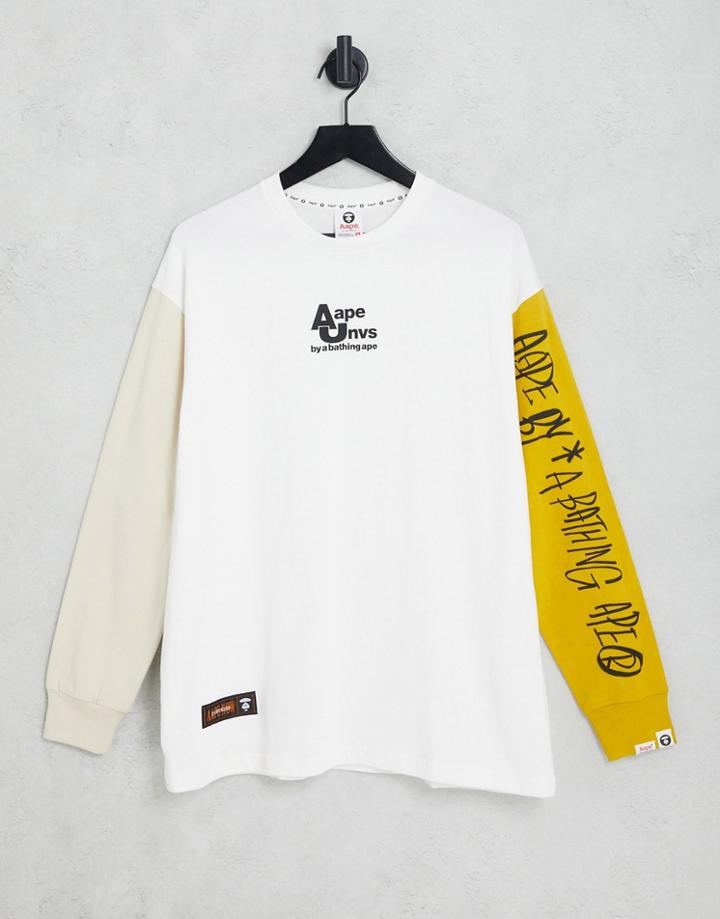 Aape By A Bathing Ape Tricolor Long Sleeve Top In Off White