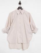 Asos Design Oversized Cotton Shirt With 3/4 Volume Sleeves In Stone-neutral