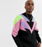 Reclaimed Vintage Oversized Sweater With Retro Print-black