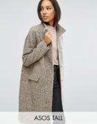 Asos Tall Oversized Coat In Wool Blend With Funnel Neck - Pink
