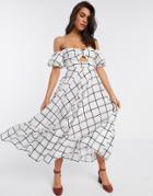 Asos Edition Tiered Midi Dress In Mono Organza Check-multi