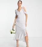 Little Mistress Tall Bridesmaid Cold Shoulder Midi Dress In Light Gray