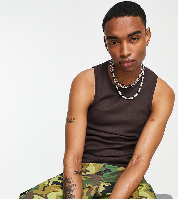 Collusion Ribbed Tank Top In Brown