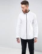 Boss Orange Shirt With Button Down Collar And Piping In Slim Fit - White