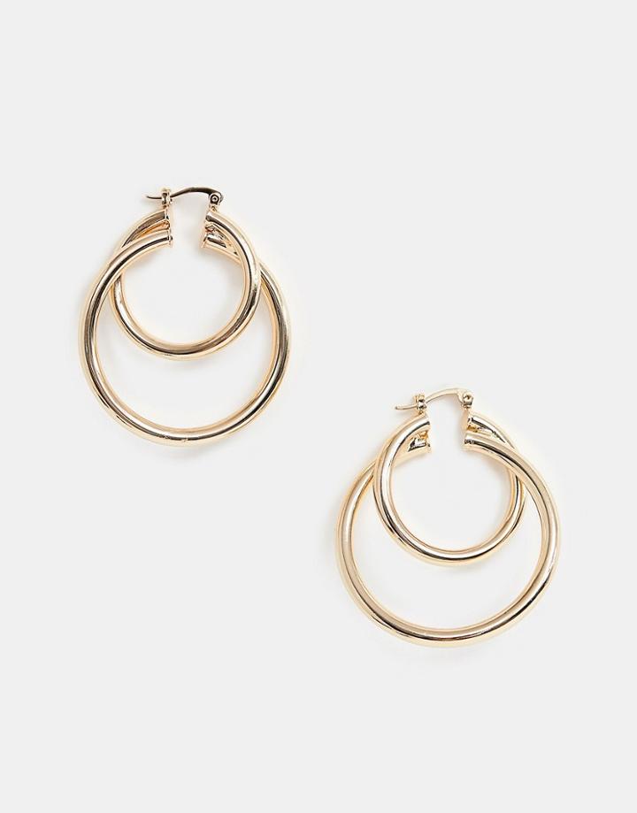 Asos Design Hoop Earrings In Double Loop Design In Gold Tone - Gold