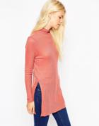 Asos Longline Top With Side Split And Turtleneck - Red