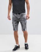 Religion Denim Short With Abrasions - Gray