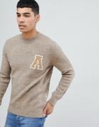 New Look Collegiate Sweater With Crew Neck In Stone - Stone