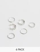 Asos Design Pack Of 6 Toe Rings In Minimal Design In Silver Tone - Silver