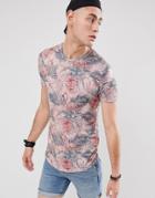 Jack & Jones Originals T-shirt With All Over Print And Curved Hem - Pink
