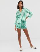 Asos Design Satin Stripe Pyjama Short Set - Green