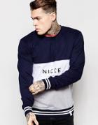 Nicce London Sweatshirt With Knitted Cuffs - Navy