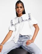 Y.a.s Carolina Embroidered Collar Shirt In White