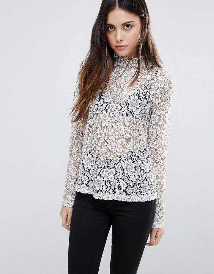 Minimum Long Sleeve Lace Top - White