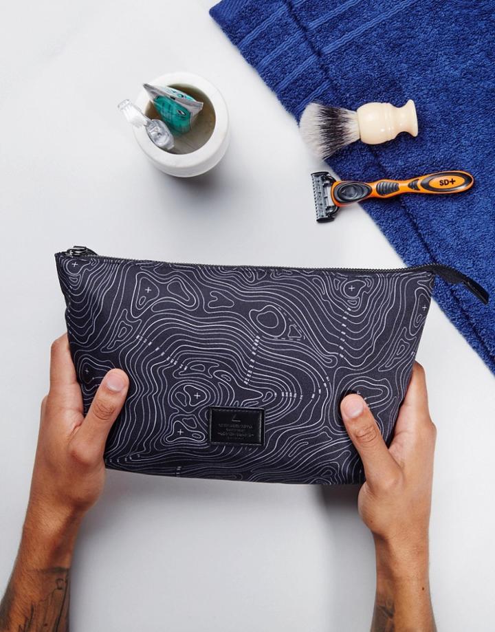 Asos Toiletry Bag In Contour Print - Black