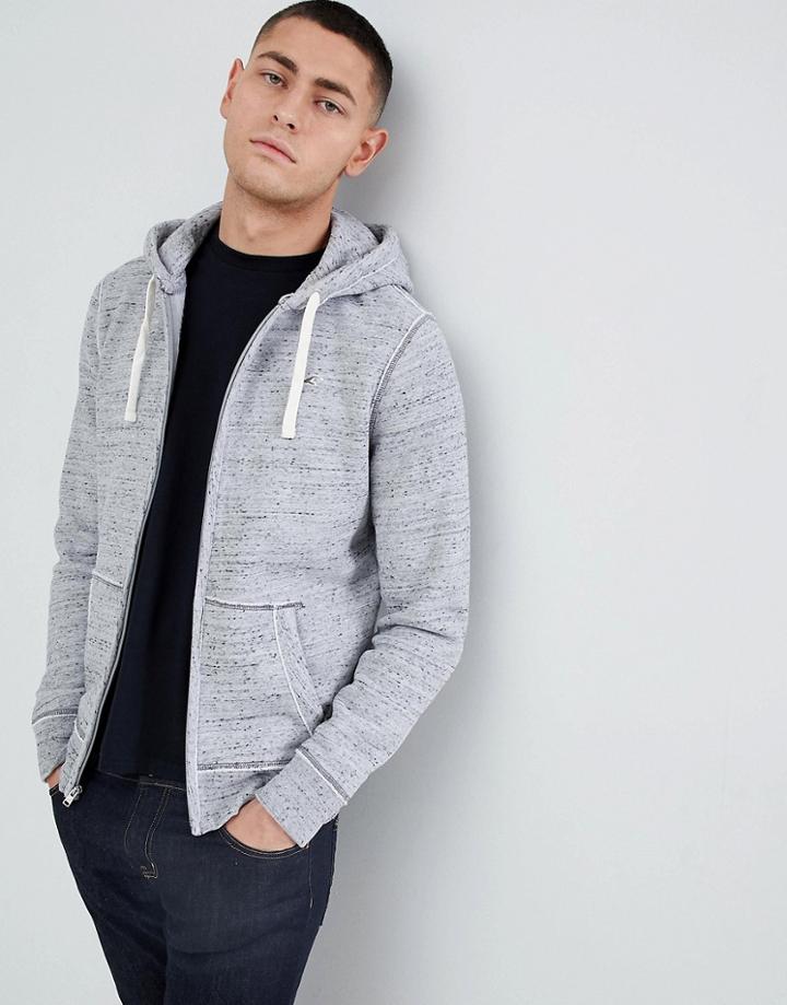 Hollister Seagull Icon Logo Full Zip Hoodie In Gray Marl - Gray
