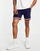 River Island Textured Taped Shorts In Navy