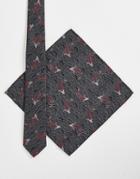 Twisted Tailor Tie Set In Black With Koi Fish Design