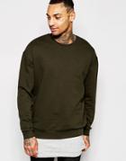 Asos Oversized Sweatshirt In Dark Khaki - Hunter Green