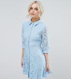 City Goddess Petite Skater Shirt Dress In All Over Lace - Blue